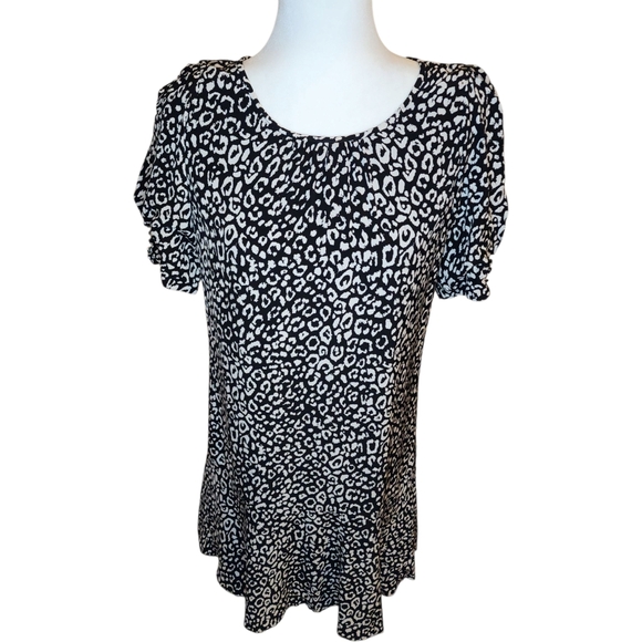 Joie Angeni Black White Leopard Print Puff Sleeve Mini Dress Women's Size XS - Picture 3 of 14